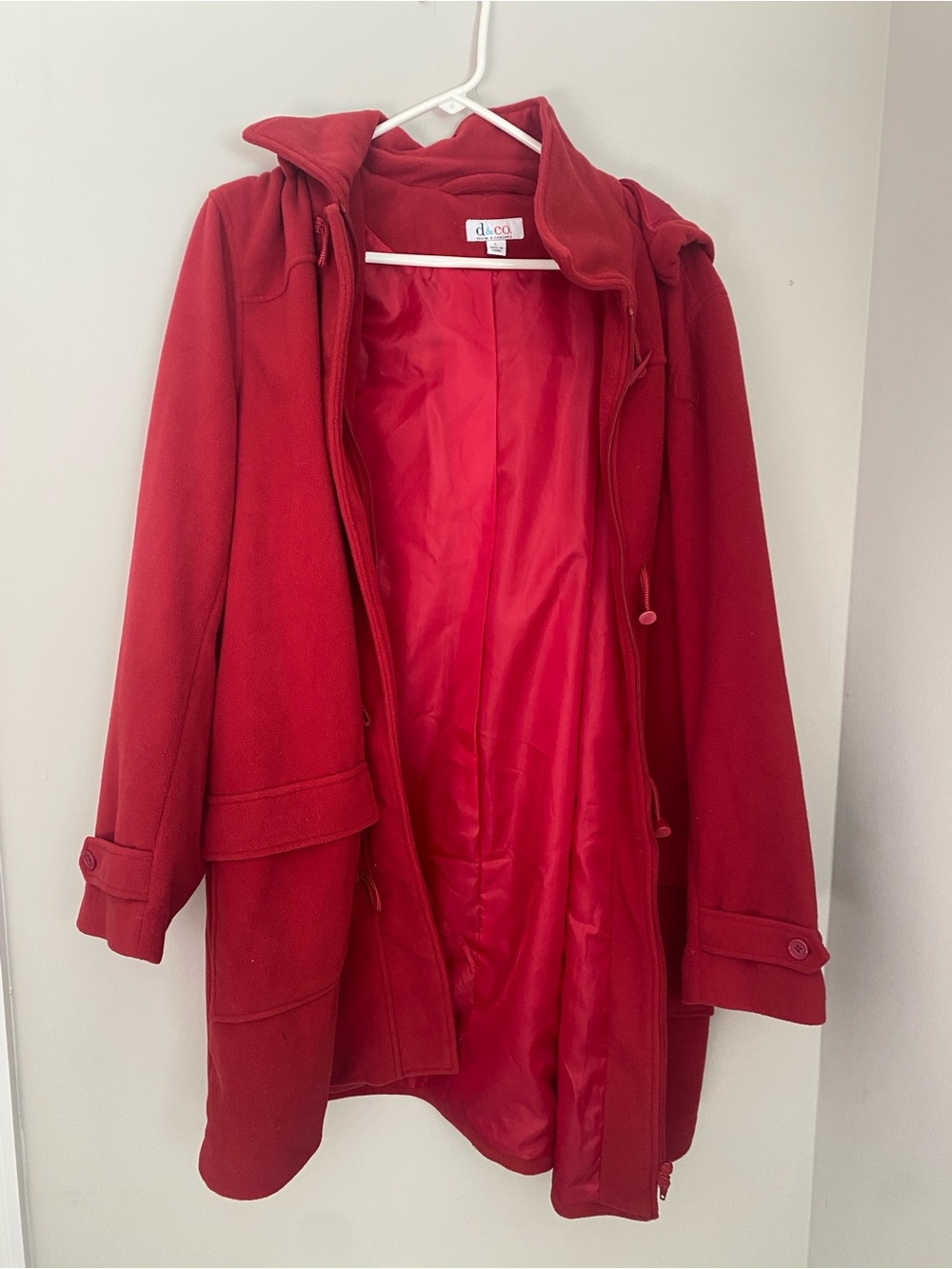 Red Fleece-Blend Hooded Coat